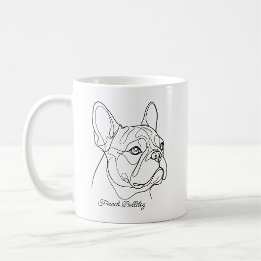 French Bulldog Line Drawing Custom Pet Name コーヒーマグカップ (左)