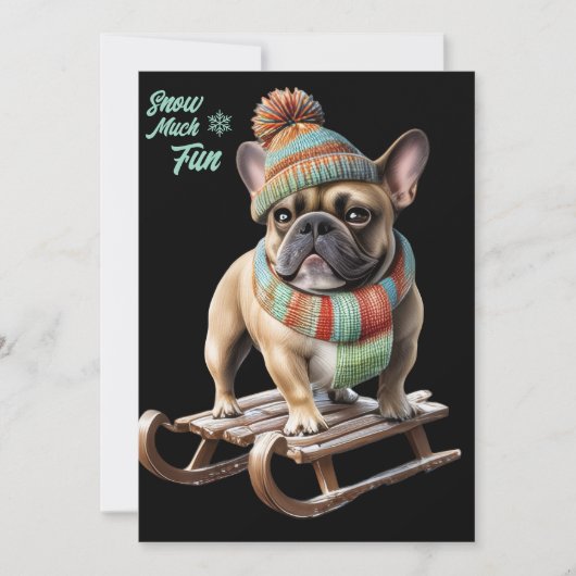 French Bulldog lustige Schlittenfahrt im Urlaub (正面)