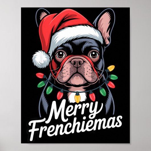 French Bulldog Merry Frenchiemas Santa Hat Christm ポスター (正面)