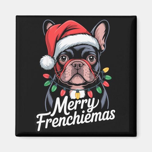 French Bulldog Merry Frenchiemas Santa Hat Christm マグネット (正面)
