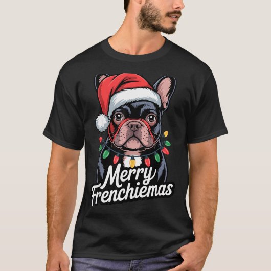 French Bulldog Merry Frenchiemas Santa Hat Christm Tシャツ (正面)
