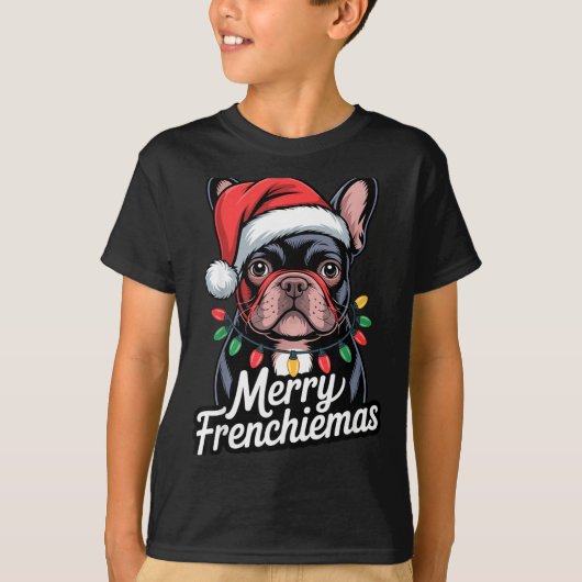 French Bulldog Merry Frenchiemas Santa Hat Christm Tシャツ (正面)