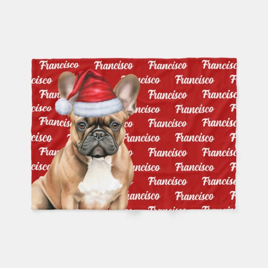 French Bulldog Name Christmas Holiday フリースブランケット (正面(横))
