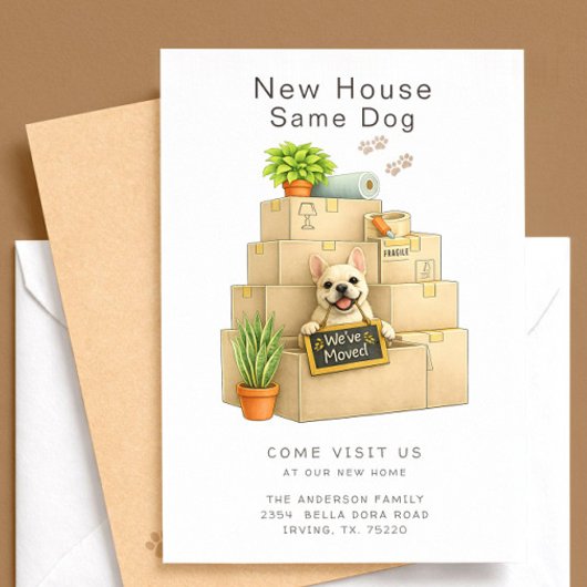 French Bulldog New House Moving Announcement 招待状