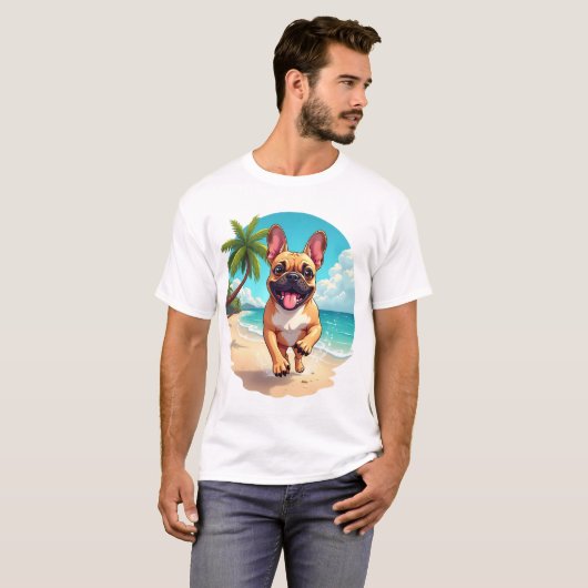French Bulldog on a Beach Tシャツ (正面フル)