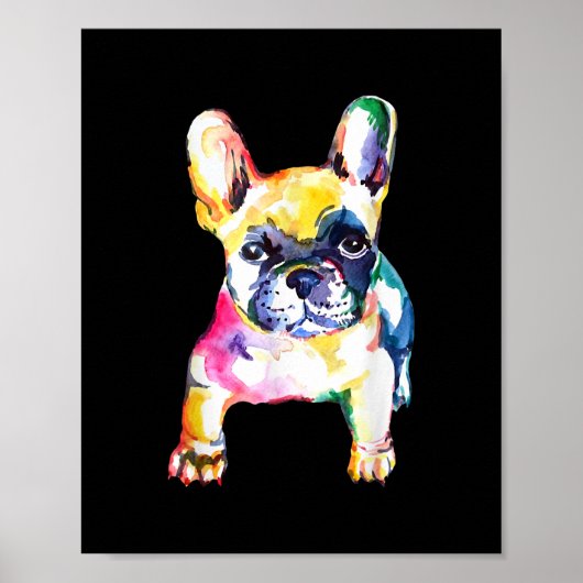 French Bulldog Original Watercolor Drawing Gift ポスター (正面)