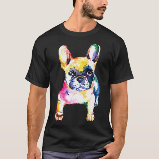 French Bulldog Original Watercolor Hand Drawing Gi Tシャツ (正面)