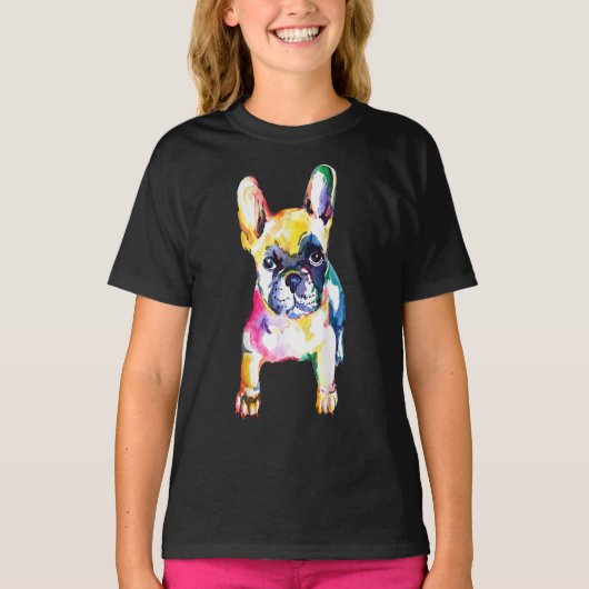 French Bulldog Original Watercolor Hand Drawing Tシャツ (正面)
