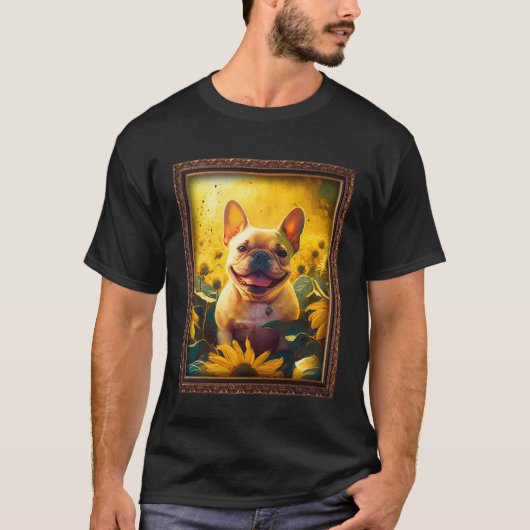 French Bulldog Painting Frenchie Sunflower Flower  Tシャツ (正面)