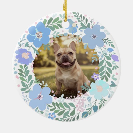 French Bulldog Pastel Blue Custom Photo Memorial セラミックオーナメント (裏面)