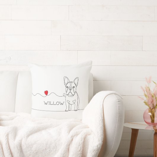 French Bulldog Pet Line Art with Name Bed クッション (ソファ)
