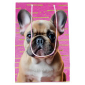 French Bulldog Pink Party Sweet Puppy Dog ミディアムペーパーバッグ (裏面)