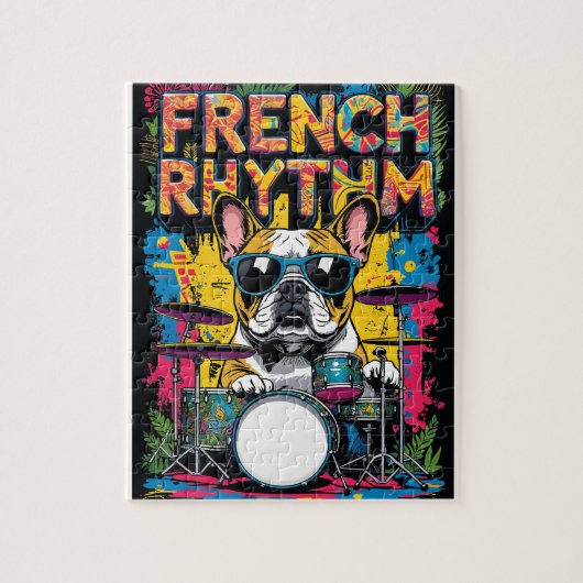 French Bulldog Playing Drums ジグソーパズル (縦)
