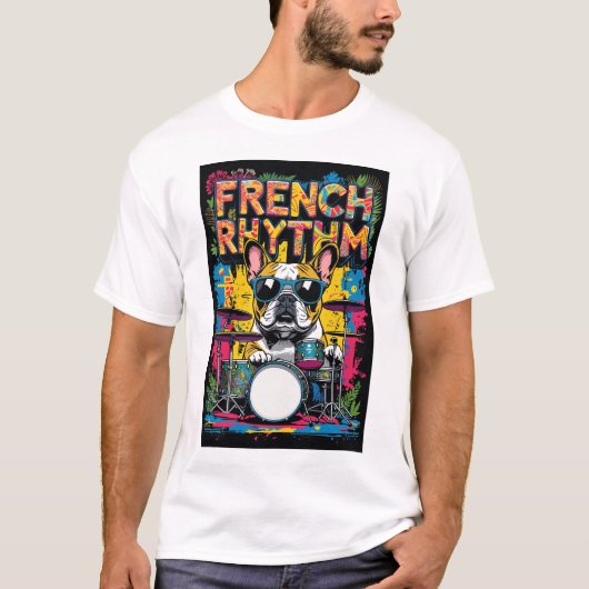 French Bulldog Playing Drums Tシャツ (正面)