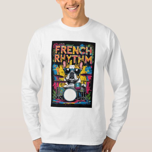 French Bulldog Playing Drums Tシャツ (正面)
