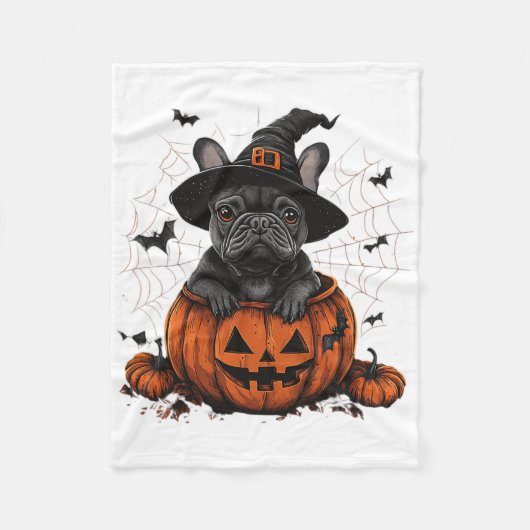 French Bulldog Pumpkin Halloween Thanksgiving Men  フリースブランケット (正面)