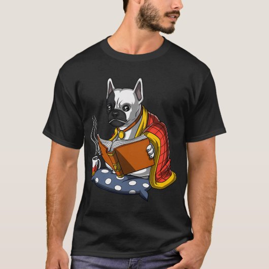 French Bulldog Reading A Book Tシャツ (正面)