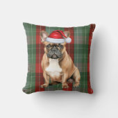 French Bulldog Red Green Holiday Plaid Christmas クッション (正面)