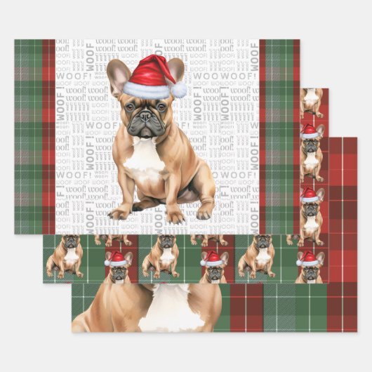 French Bulldog Red Green Holiday Plaid Christmas ラッピングペーパーシート (セット)