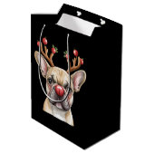French Bulldog Reindeer Dog Lover Christmas Xmas ミディアムペーパーバッグ (裏面アングル)