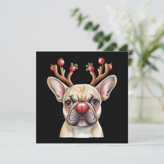 French Bulldog Reindeer Dog Lover Christmas Xmas 招待状 (スタンド正面)