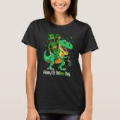 French Bulldog Riding Dinosaur Patricks Day Shamro Tシャツ (正面)