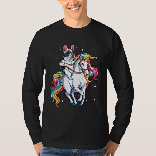 French Bulldog Riding Unicorn Girls Rainbow  Galax Tシャツ (正面)