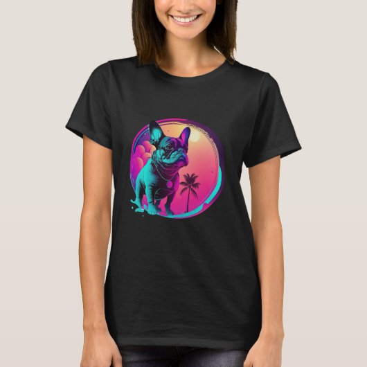 French Bulldog s Synthwave Dreamscape Tシャツ (正面)
