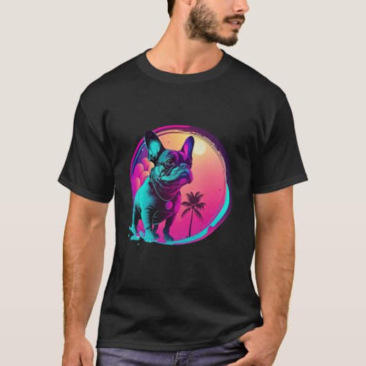 French Bulldog s Synthwave Dreamscape Tシャツ (正面)