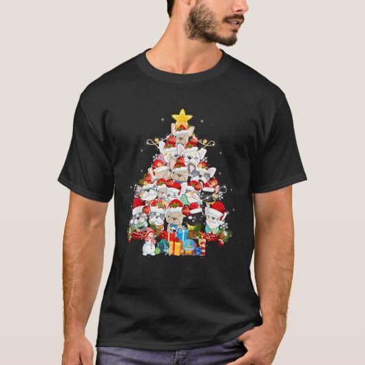 French Bulldog Santa Claus Xmas Tree Lights Merry  Tシャツ (正面)