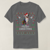 French Bulldog Santa Hat Dog Christmas Tree Lights Tシャツ (デザイン正面)