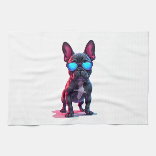 French Bulldog SciFi Wearing Cool Sunglasses キッチンタオル (横)