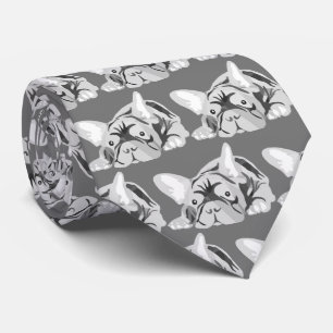 French Bulldog Silhouette black and white ネクタイ