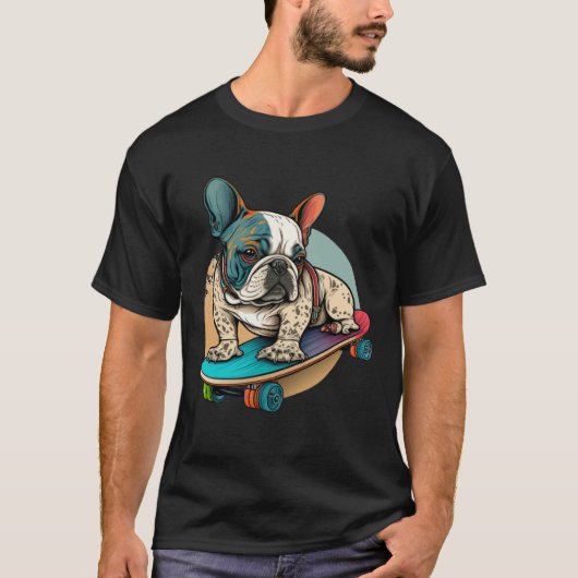 French Bulldog Skateboarding English Bulldog Frenc Tシャツ (正面)