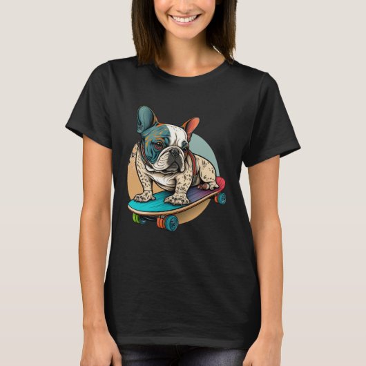French Bulldog Skateboarding English Bulldog Frenc Tシャツ (正面)