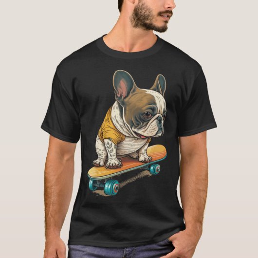 French Bulldog Skateboarding English Bulldog Frenc Tシャツ (正面)