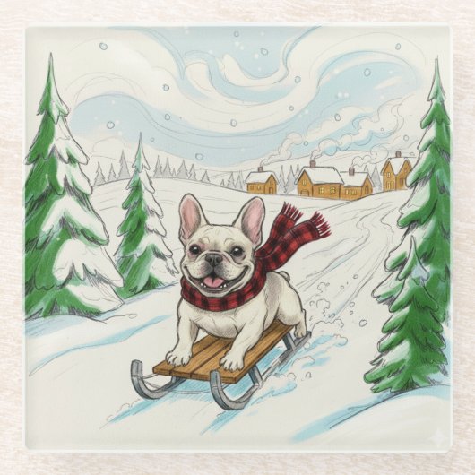 French Bulldog Sledding, Glass Coaster ガラスコースター (正面)