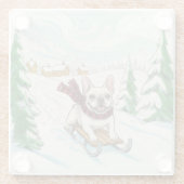 French Bulldog Sledding, Glass Coaster ガラスコースター (裏面)