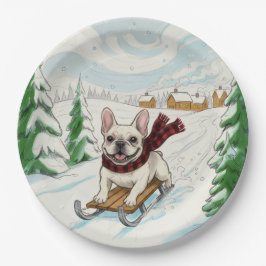 French Bulldog Sledding, Paper Plates ペーパープレート
