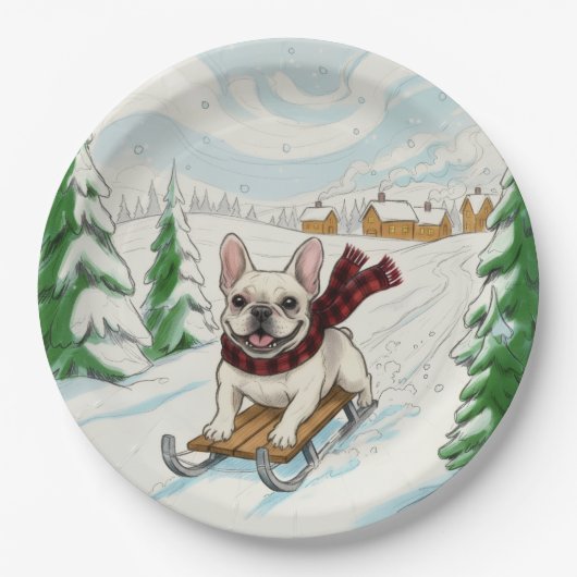 French Bulldog Sledding, Paper Plates ペーパープレート (正面)