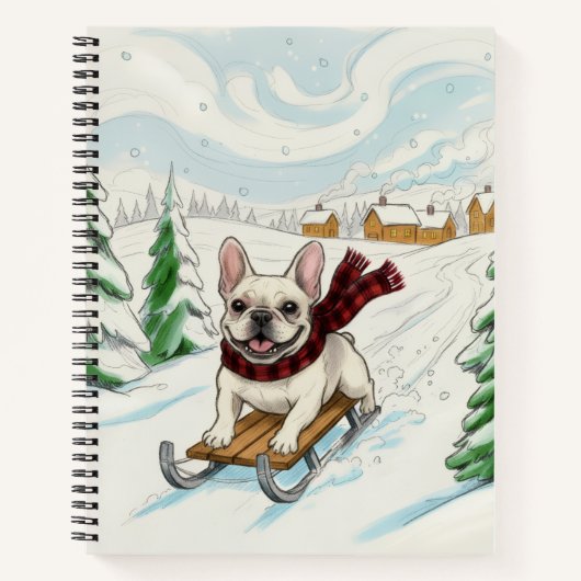 French Bulldog Sledding, Spiral Notebook ノートブック (正面)
