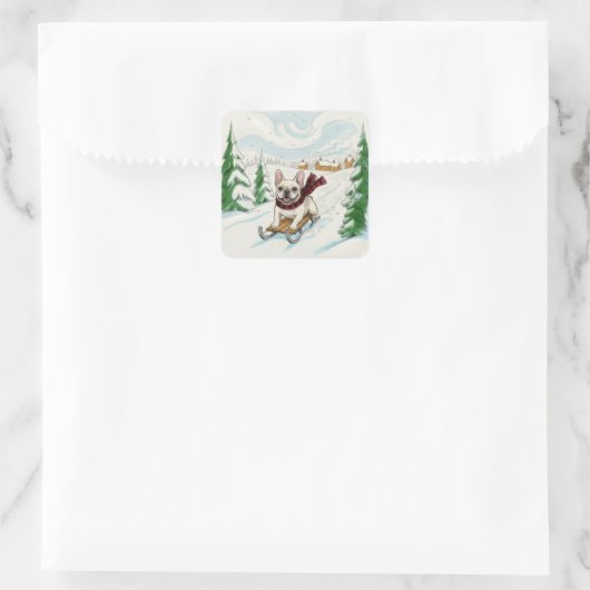 French Bulldog Sledding, Stickers スクエアシール (バッグ)