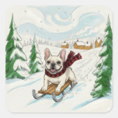French Bulldog Sledding, Stickers スクエアシール (正面)