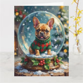 French Bulldog Snow Globe Christmas Sweater カード (黄色い花)