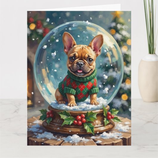 French Bulldog Snow Globe Christmas Sweater カード (正面)