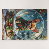 French Bulldog Snow Globe Christmas Sweater ジグソーパズル (横)