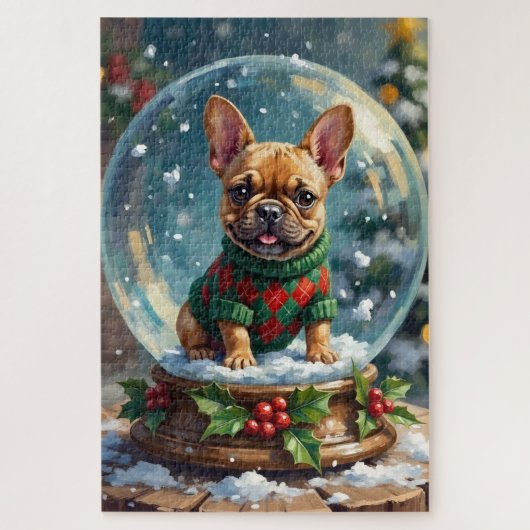 French Bulldog Snow Globe Christmas Sweater ジグソーパズル (縦)