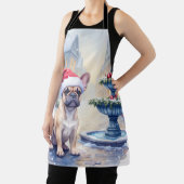 French Bulldog Snowy Town Fountain Santa Christmas エプロン (インサイチュ)