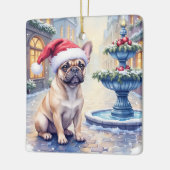 French Bulldog Snowy Town Fountain Santa Christmas セラミックオーナメント (左)