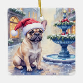 French Bulldog Snowy Town Fountain Santa Christmas セラミックオーナメント (正面)